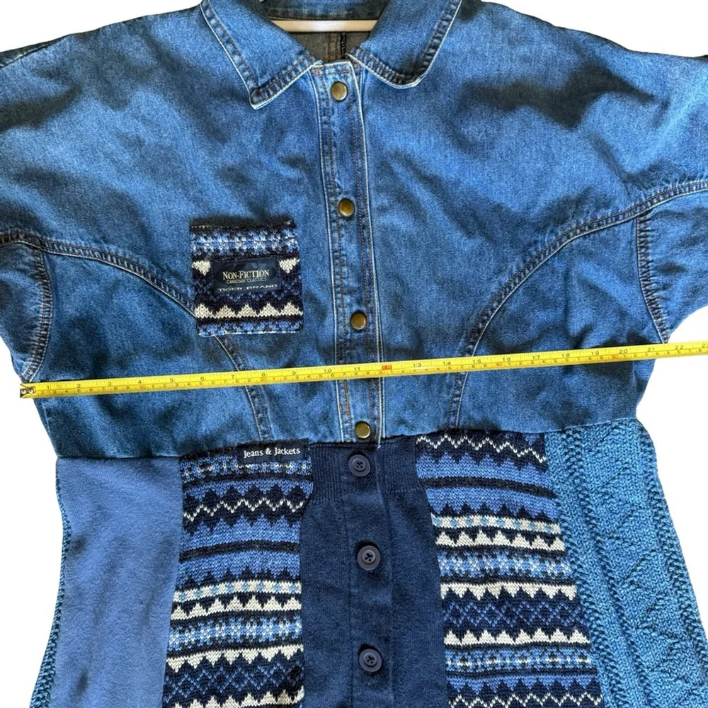 Handmade Upcycled Denim Patchwork Maxi Dress Size XL Artisan Eco-Friendly - Picture 5 of 16